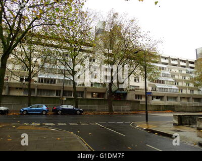 Foto von der Außenseite der Brunswick Centre, ein Wohn- und Einkaufszentrum in Bloomsbury, Camden, London, von Patrick Hodgkinson (1930-2016) entworfen und 1972 abgeschlossen. Vom 21. Jahrhundert Stockfoto