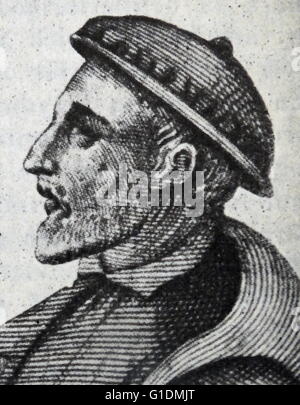 Porträt von Gerolamo Cardano (1501-1576) ein italienischer Universalgelehrter, Mathematiker, Mediziner, Biologen, Physiker, Chemiker; Astrologe, Astronom, Philosoph, Schriftsteller und Spieler. Datiert aus dem 16. Jahrhundert Stockfoto