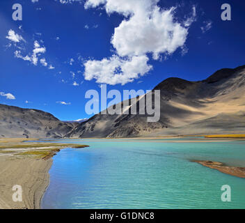 Indus Fluss fließt durch Chanthang Tal, Ladakh, Indien Stockfoto