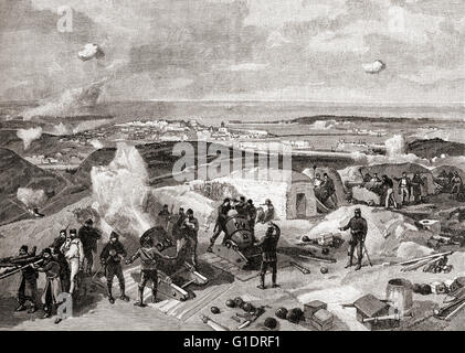 Krimkrieg 1853 – 1856.  Französische Truppen bombardieren die russische Linie bei der Belagerung von Sewastopol. Stockfoto