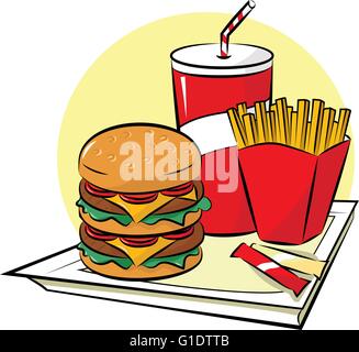 Vektor-Illustration von Fast-Food-Produkten auf Platte Stock Vektor