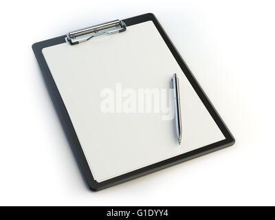 Zwischenablage und Stift auf weiß mit textfreiraum isoliert. 3D illustration Stockfoto