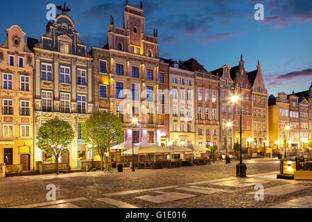 Altstadt bei Nacht in Danzig, Polen. Stockfoto