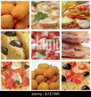 Collage aus traditionelle italienische Pizza und Systemanbieter Stockfoto