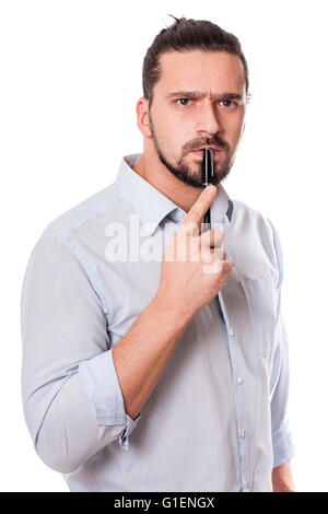 Junger Mann denken und wütend Stockfoto