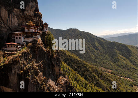 Blick auf Taktsang oder des Tigers Nest Kloster Paro-Tal-Bhutan Stockfoto