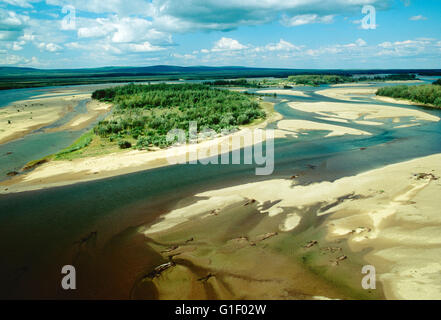 Luftaufnahme des abgelegenen Belaja Fluss; Sibirien; Tschuktschen-Halbinsel; Magadan Region; Russische Föderation Stockfoto