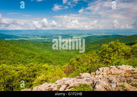 Blick auf das Shenandoah-Tal von Franklin Klippen Aussichtspunkt im Shenandoah-Nationalpark, Virginia. Stockfoto