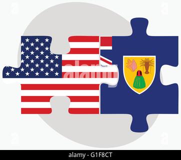 Vektorbild - USA und Turks und Caicosinseln Flaggen in puzzle isolierten auf weißen Hintergrund Stock Vektor