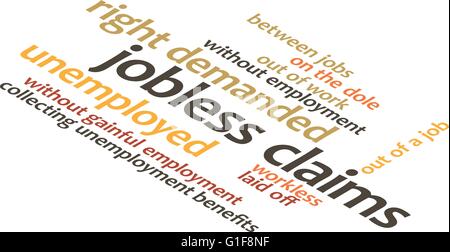 Vektor-Bild - Darstellung in Wortwolken des Wortes Jobless Claims isoliert auf weißem Hintergrund Stock Vektor