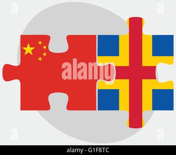 China und Aaland Inseln Flaggen in puzzle isolierten auf weißen Hintergrund Stock Vektor