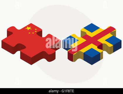 China und Aaland Inseln Flaggen in puzzle isolierten auf weißen Hintergrund Stock Vektor