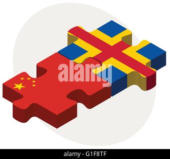 China und Aaland Inseln Flaggen in puzzle isolierten auf weißen Hintergrund Stock Vektor