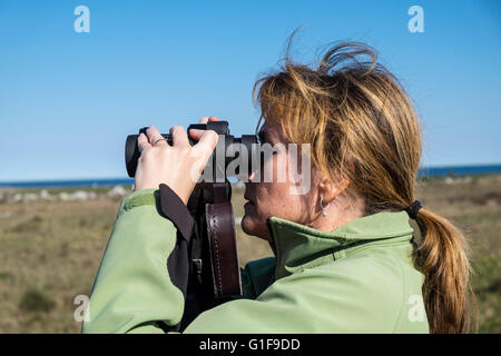 Weibliche Vogelbeobachter Stockfoto