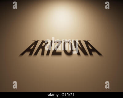 Ein 3D Rendering des Schattens eines umgekehrten Text, Arizona liest Stockfoto