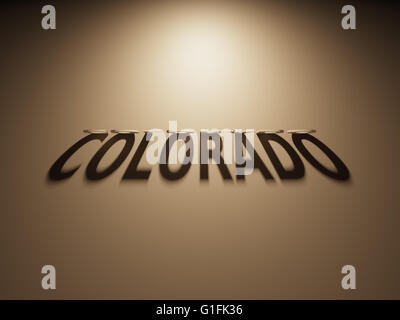 Eine 3D Darstellung des Schattens eines umgekehrten Text, Colorado liest. Stockfoto