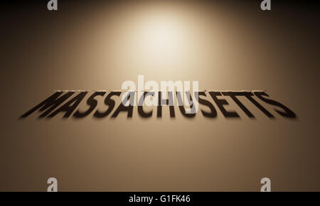 Eine 3D Darstellung des Schattens eines umgekehrten Text, Massachusetts liest. Stockfoto