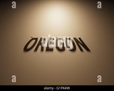 Eine 3D Darstellung des Schattens eines umgekehrten Text, Oregon liest. Stockfoto
