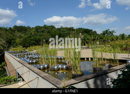 Brunadinho, Inhotim, Minas Gerais, Brasilien - Februar 2013: Yayoi Kusama Narcissus Garten, Edelstahl-Kugeln auf dem Wasser in die Stockfoto