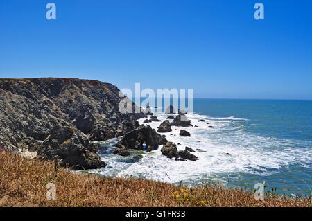 Kalifornien, Usa: Panorama Blick auf Pazifischen Ozean in Bodega Bay, bekannt als die Einstellung für Alfred Hitchcocks Film die Vögel Stockfoto