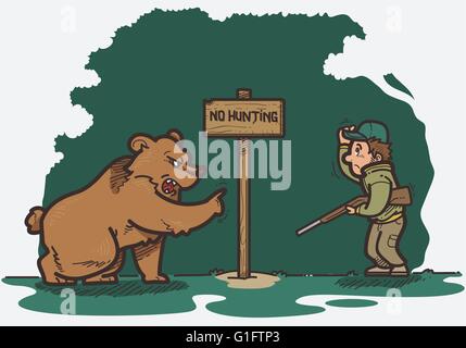 Vektor-Illustration des Bären Jäger zeigen keine Jagd-Schild Stock Vektor