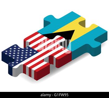 Vektorbild - USA und Bahamas Fahnen in puzzle isolierten auf weißen Hintergrund Stock Vektor