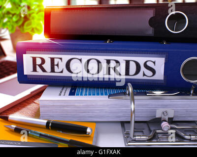 Blue Office-Ordner mit Inschrift Records. Stockfoto