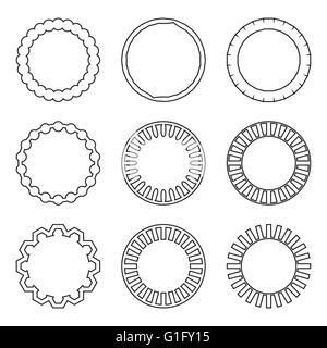 Frame set linearen Stil. Kreis Rahmen und runden Vintage-Rahmen, Vintage-Rahmen und runden Grenze, Ornament lineare Emblem. Vektor-fl Stockfoto