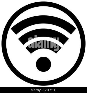 WiFi-Symbol schwarz weiß. WiFi-Symbol und w-LAN, gratis Wifi-Internet und Wifi-Symbol, Wifi-Zone und WiFi-Signal verbinden. Vektor-fla Stockfoto