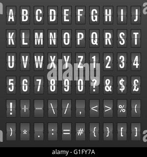 Flip Clock Alphabet auf einem schwarzen Hintergrund. Stockfoto