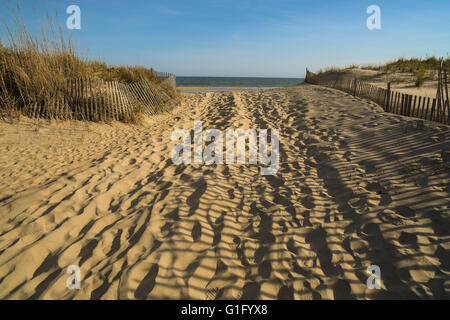 Starker Verkehr auf einem Sandstrandzugangsstelle in Hamptons, NY Stockfoto