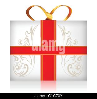 EPS 10 Vector Illustration der Geschenk-Box mit goldener Schleife Stock Vektor