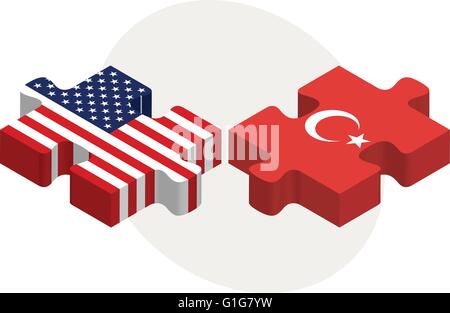 Vektorbild - USA und Türkei-Fahnen in puzzle isolierten auf weißen Hintergrund Stock Vektor