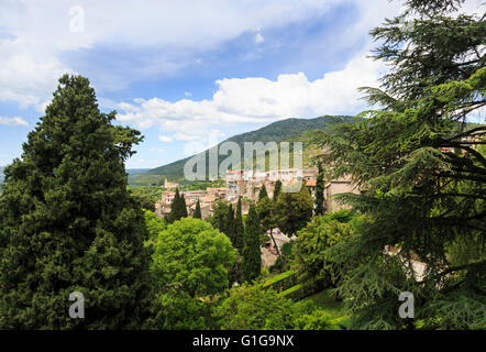 Blick von der Dachterrasse der Stadt Tivoli von Villa d ' Este, eine Villa in Tivoli, in der Nähe von Rom, Italien Stockfoto