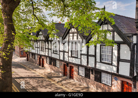 Die neun Häuser, von denen nur sechs bleiben, sind die ältesten Armenhäuser in Chester, Cheshire, UK Stockfoto