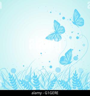 Grass und Schmetterlinge Silhouetten-Hintergrund. Stock Vektor