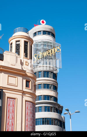 Kapitol von Callao Square, Gran Via Street. Madrid, Spanien. Stockfoto