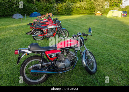 Henlow, Bedfordshire, Großbritannien. Mai 2016. Die Morini Riders Club Jahreshauptversammlung und Rallye in Henlow Bridge Lakes, Bedfordshire. Die Fans dieser italienischen Motorräder haben den Club 1975 gegründet. Stockfoto