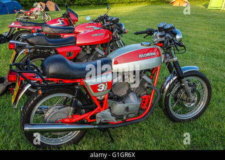 Henlow, Bedfordshire, Großbritannien. Mai 2016. Die Morini Riders Club Jahreshauptversammlung und Rallye in Henlow Bridge Lakes, Bedfordshire. Die Fans dieser italienischen Motorräder haben den Club 1975 gegründet. Stockfoto