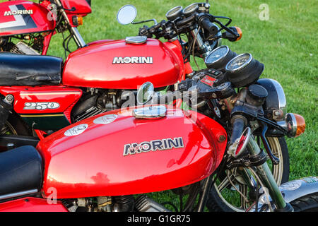 Henlow, Bedfordshire, Großbritannien. Mai 2016. Die Morini Riders Club Jahreshauptversammlung und Rallye in Henlow Bridge Lakes, Bedfordshire. Die Fans dieser italienischen Motorräder haben den Club 1975 gegründet. Stockfoto