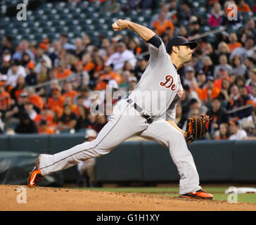 Baltimore, MD, USA. 14. Mai 2016. Detroit Tigers Krug Anibal Sanchez (19) ab, während die Detroit Tigers Vs Baltimore Orioles Spiel at Camden Yards in Baltimore, Maryland. Orioles schlagen die Tiger 9-3. Jen Hadsell/CSM/Alamy Live-Nachrichten Stockfoto