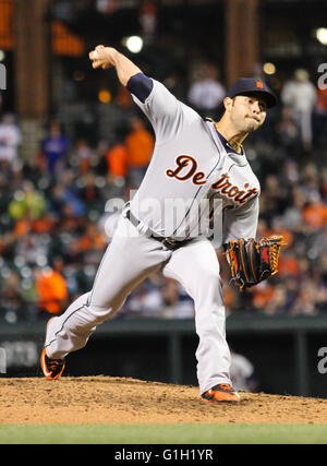 Baltimore, MD, USA. 14. Mai 2016. Detroit Tigers Krug Anibal Sanchez (19) ab, während die Detroit Tigers Vs Baltimore Orioles Spiel at Camden Yards in Baltimore, Maryland. Orioles schlagen die Tiger 9-3. Jen Hadsell/CSM/Alamy Live-Nachrichten Stockfoto