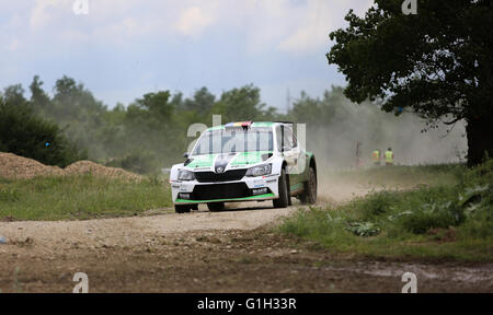 Arad, Rumänien. 13. Mai 2016. Dan Girtofan konkurriert bei Rally Car bei den Europäischen Tour (TER) am 13. Mai 2016, in Arad, Rumänien. Bildnachweis: Petcut Ciprian Georgisch/Alamy Live-Nachrichten Stockfoto