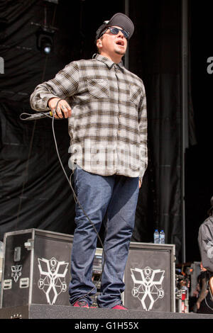 14. Mai 2016 - Somerset, Wisconsin, USA - Sänger SONNY SANDOVAL von P.O.D. tritt im Somerset Amphitheater beim nördlichen Invasion Festival in Somerset, Wisconsin (Credit-Bild: © Daniel DeSlover über ZUMA Draht) Stockfoto