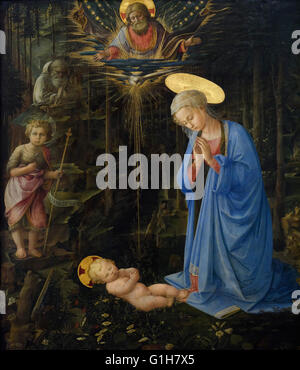 Fra' Filippo Lippi (ca 1406-1469), die Anbetung im Wald, Ca. 1459. Altarbild aus der Capella dei Magi, der Palazzo Medici Riccardi in Florenz. Stockfoto