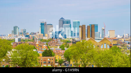 Ansicht von Canary Wharf von Greenwich Hügel von London, England, UK Stockfoto