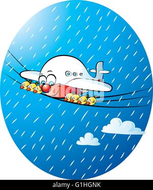 Vektor-Illustration eines Flugzeuges unter seine Fittiche Vögel vor Regen zu schützen Stock Vektor
