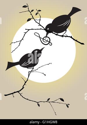 Vektor-Illustration von Vogel Fütterung mit einem musikalischen symbol Stock Vektor