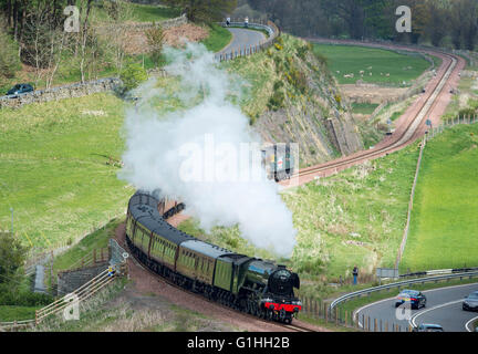 Die Flying Scotsman geht Galabank auf Route von Edinburgh Waverley, Tweedbank, Galashiels, Scottish Borders 15. Mai 2016. Stockfoto