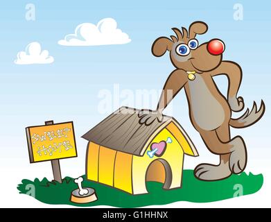 Vektor-Illustration eines Hundes posiert in seinem eigenen Haus Stock Vektor